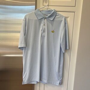 Masters Tech blue and white striped golf shirt-large